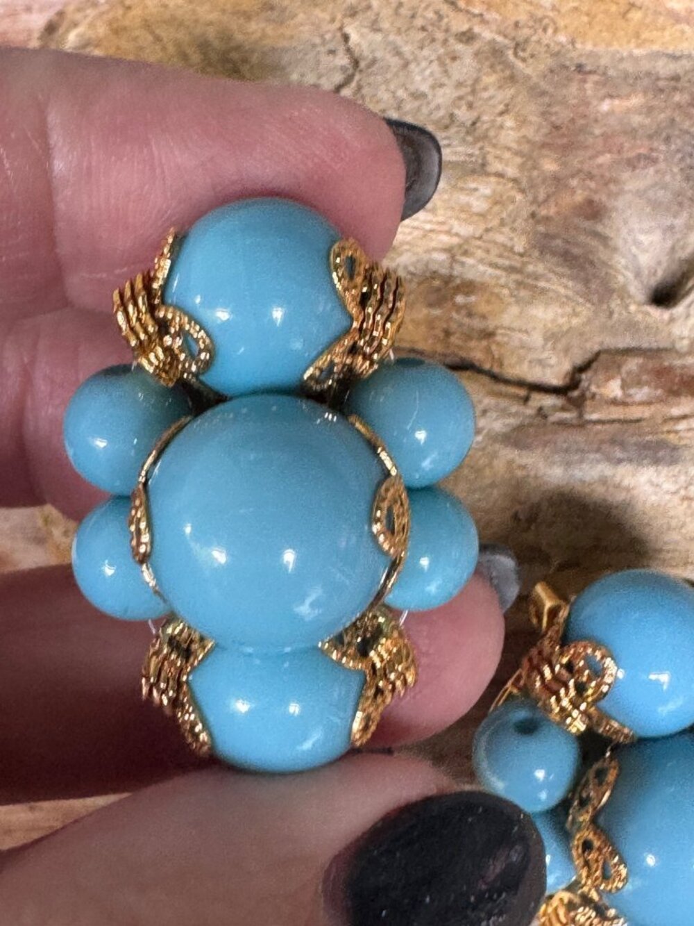Joan Rivers Gold-Tone Clip-On Earrings With Blue Bead Clusters - Picture 3 of 6